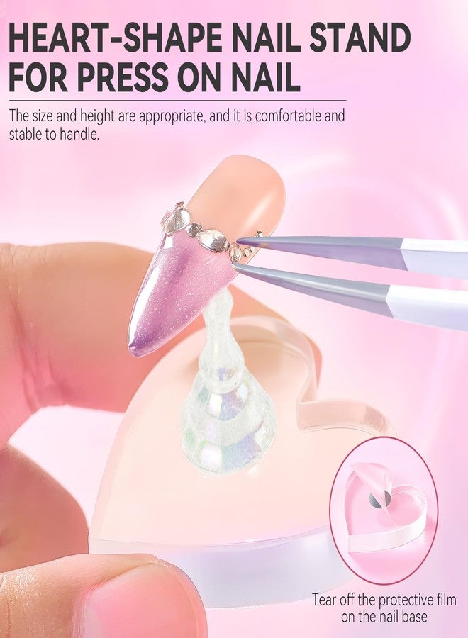 ESUOHYM Nail Stand For Press On Acrylic Strong Magnetic Nail Holder Kit For Painting Nails Tip Arts Display With 200PCS Double-Sided Tape And 1 Heart Shaped Acrylic Magnetic Presson Stand (Aurora And White, Medium) - Image 2